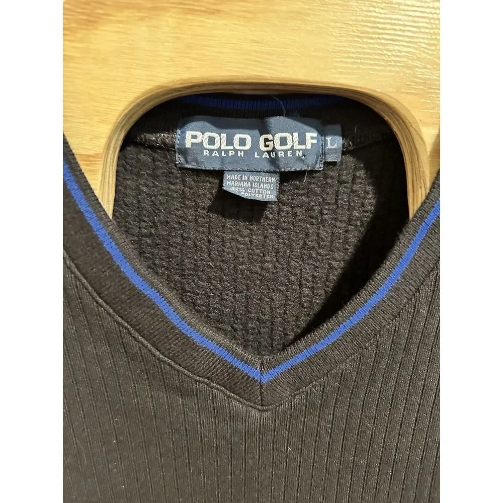 VTG Polo Golf ‎ Sweater Vest Mens Large Black Pullover V-Neck Golf